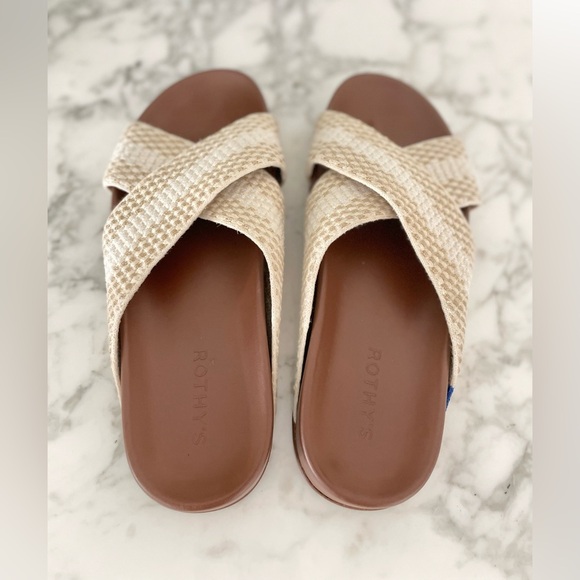 Rothy’s the weekend slide flat sandals in vanilla cone cross straps size 8.5 - Picture 4 of 8